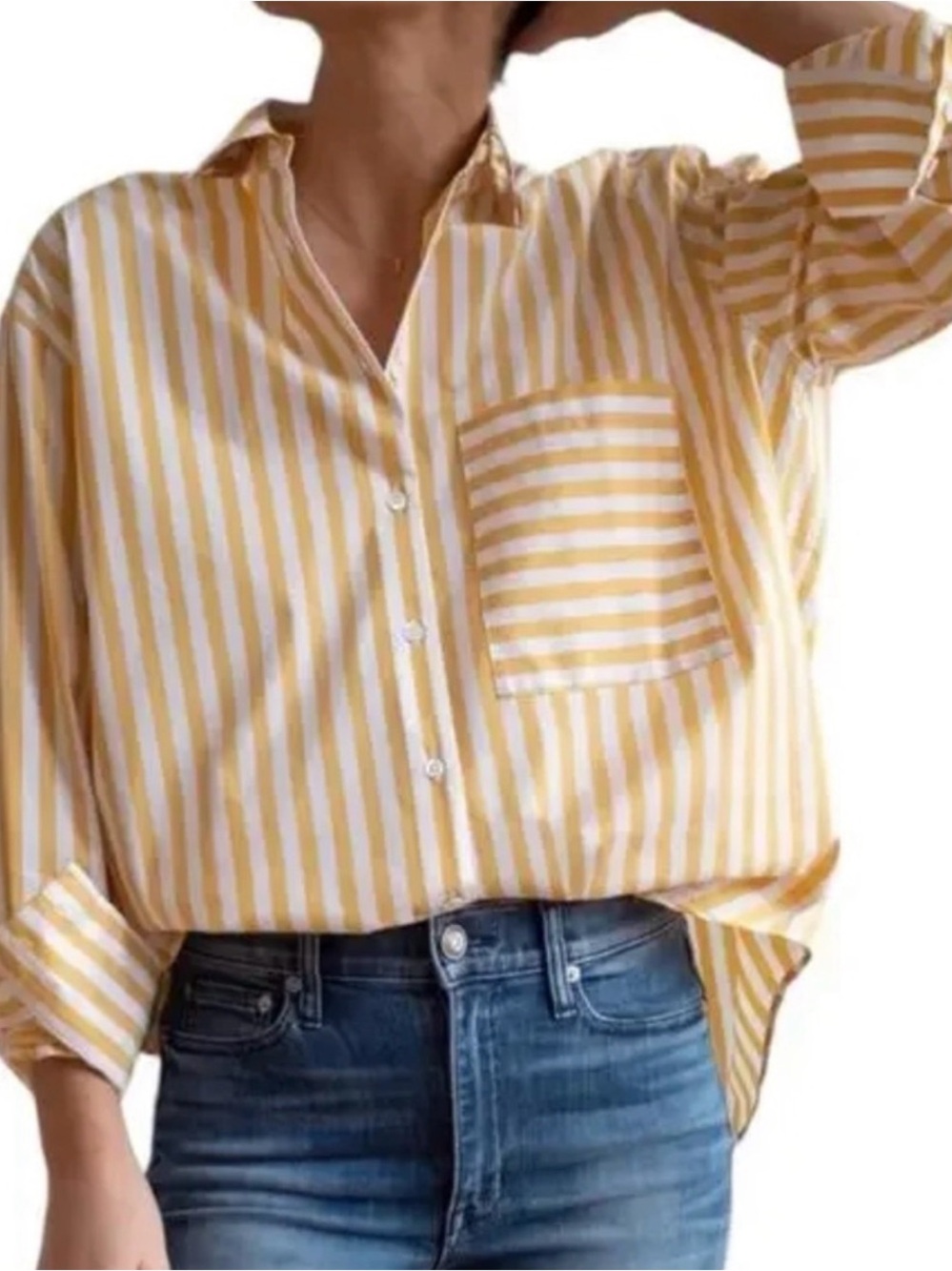 AYR The Deep End Shirt in Mac N Cheese Yellow Stripe Size M
